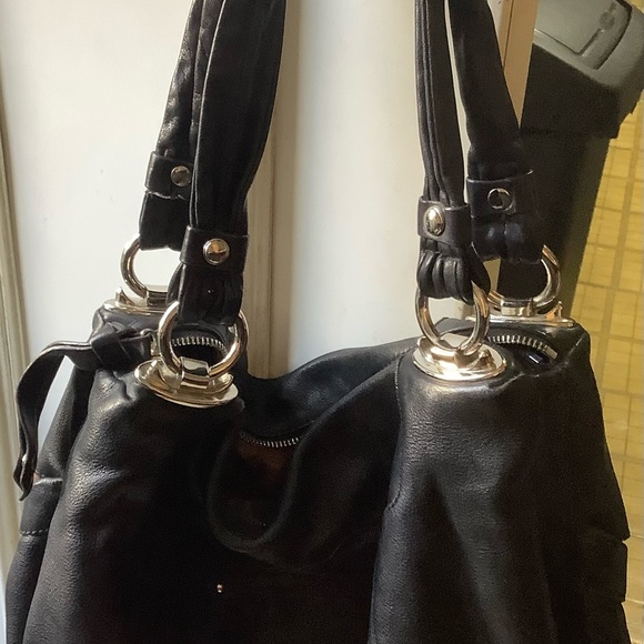 Black b.Makowsky Leather Bag with Silver hardware Excellent Condition Moto bag - Picture 5 of 12